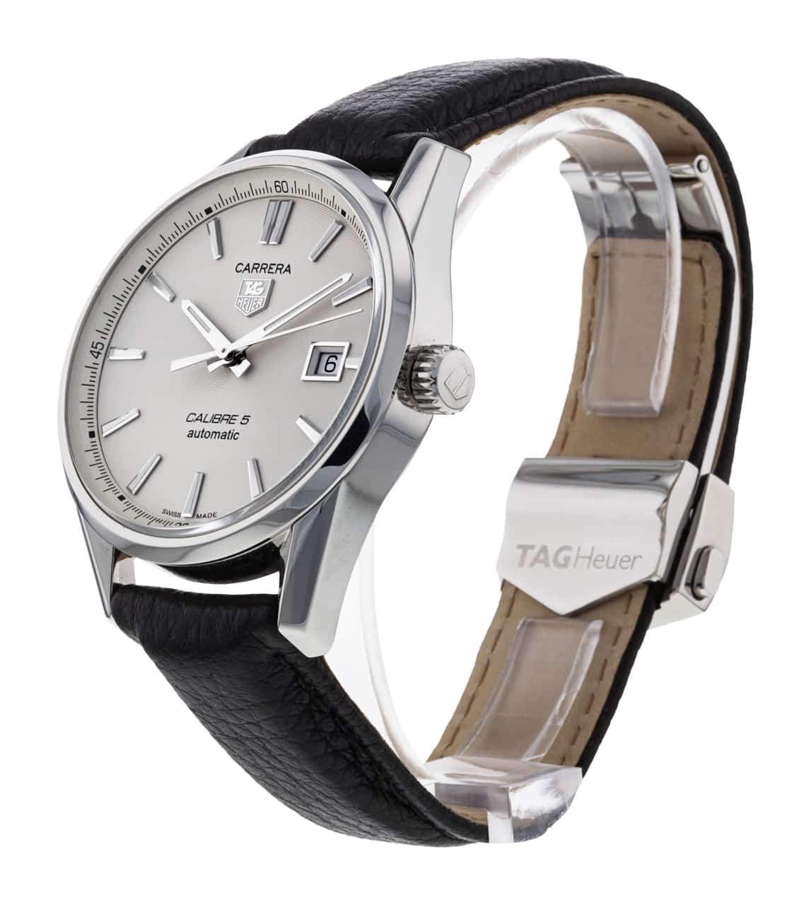 Tag Heuer Carrera Silver Baton Dial Leather Strap